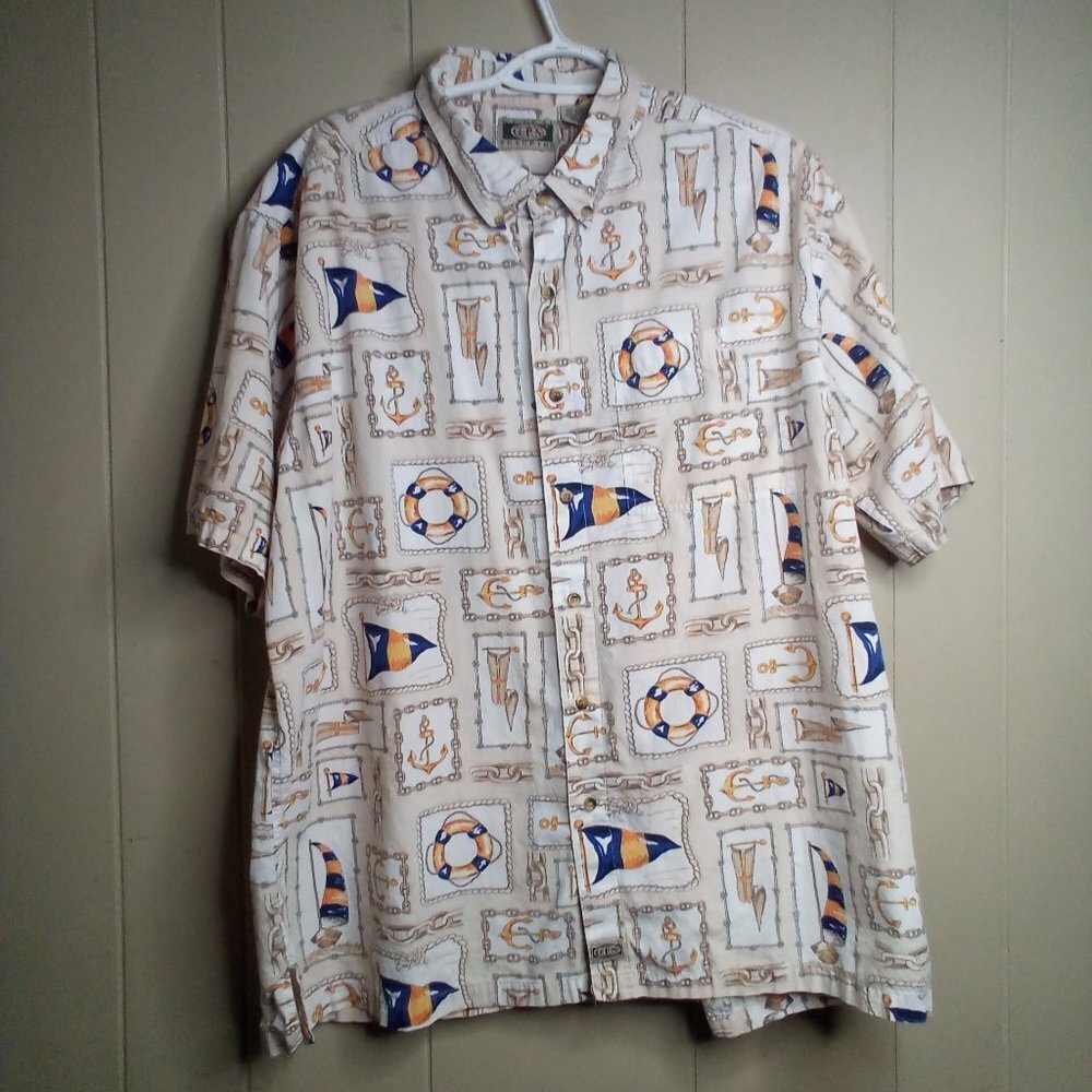 GPS Button Down Shirt XL Short Sleeve Nautical Boating